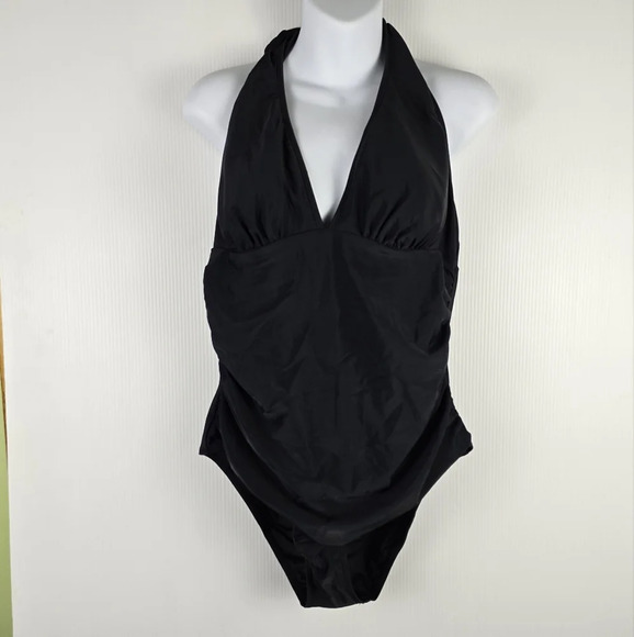 NWT Women's CUPSHE Backless Black One-Piece Halter Swimsuit Size XL Beachy - Picture 1 of 15